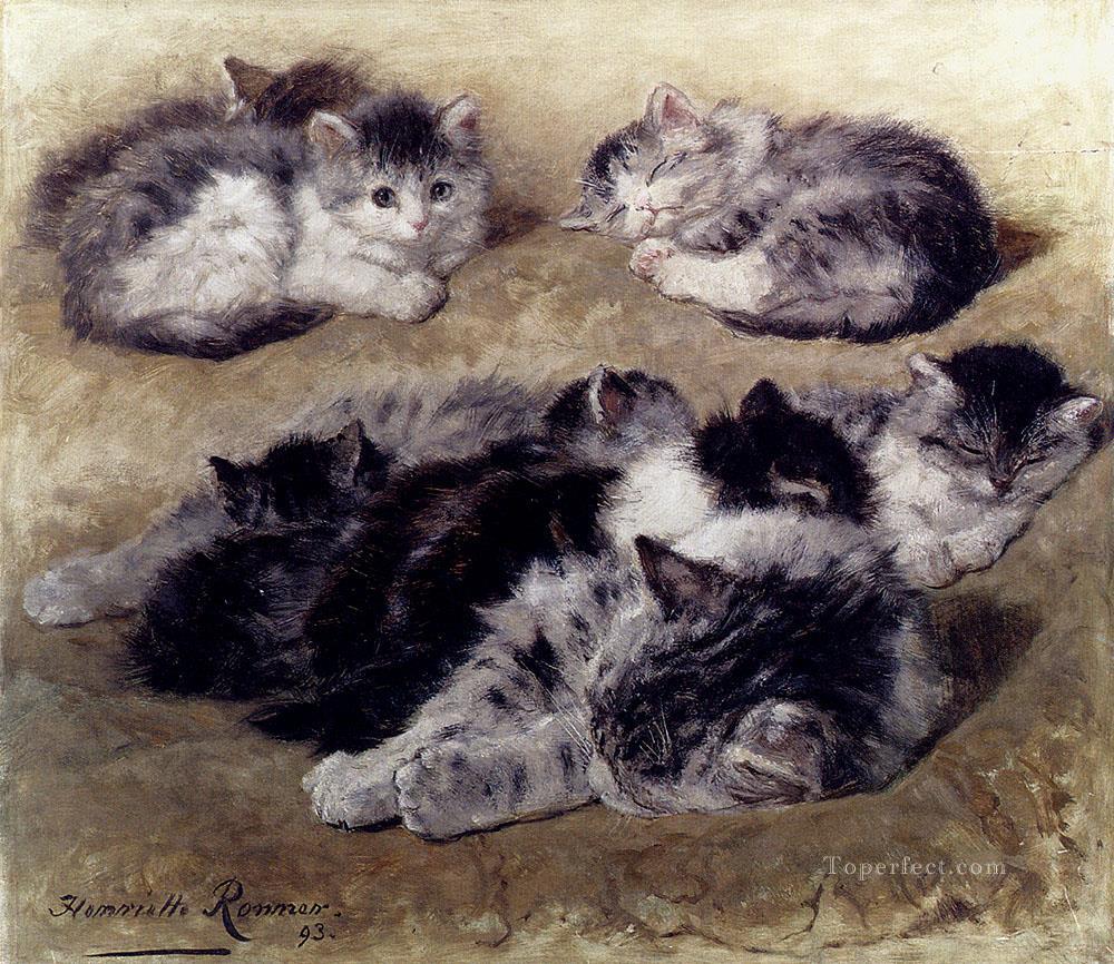 A Study Of Cats animal cat Henriette Ronner Knip Oil Paintings